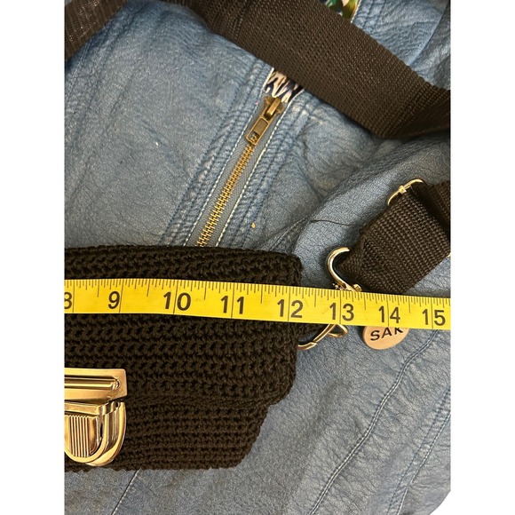 The Sak Black Crochet Crossbody Bag Silver Hardware Flap Closure - Picture 10 of 11
